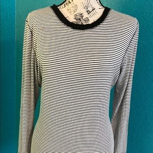 Long Sleeve Black White Striped Top Sz XXL